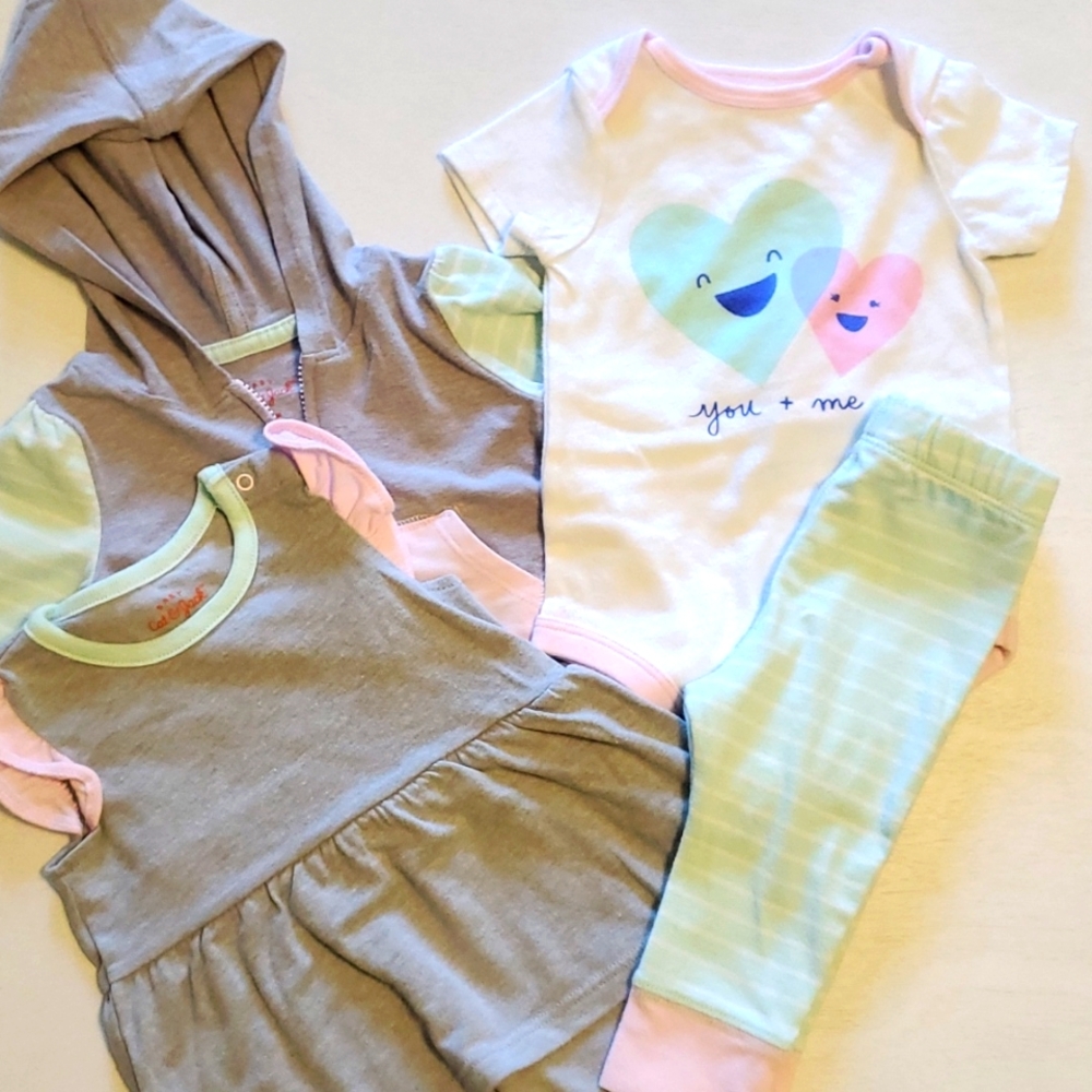 Cat & Jack 3-6 Month Pink, Mint, Grey and White Four Piece Outfit